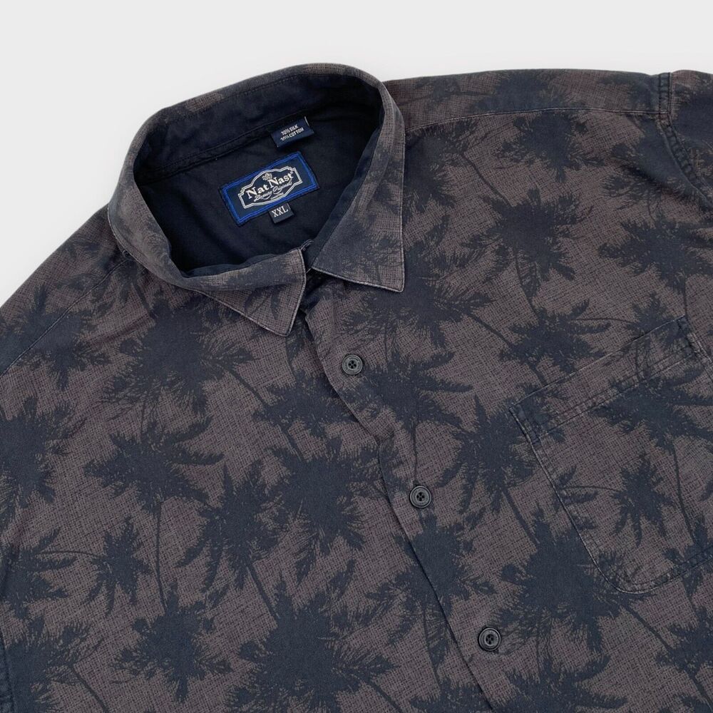 Nat Nast Hawaiian Shirt Mens 2XL Silk Brown Floral Luxury Original Aloha Beach